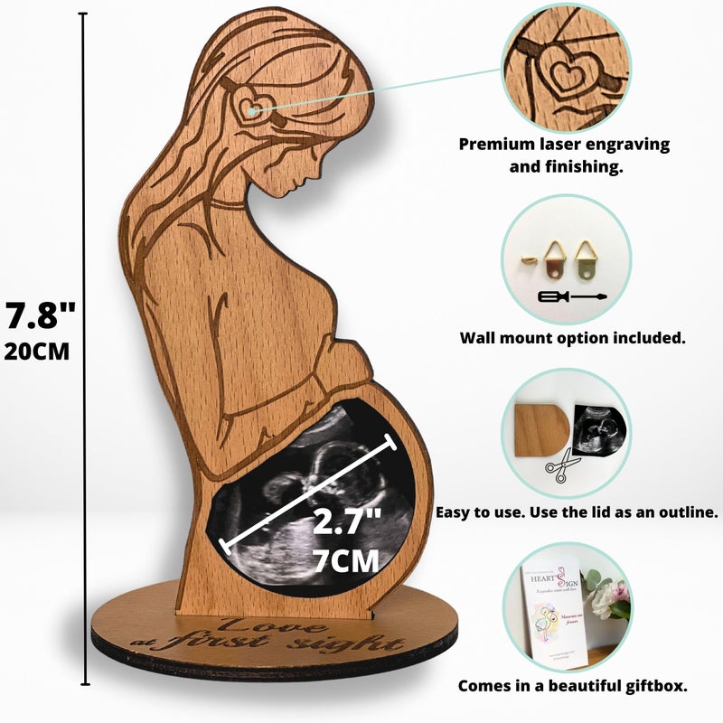 Vizaro Heart's Sign Baby Scan Picture Frames - Baby Scan Photo Frames Pregnancy Gifts for New Mum To Be | Unique Baby Scan Frame Gifts (Natural Wood) - Image 2