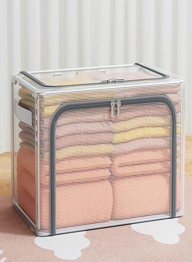 DEVANI IMPEX Large Capacity Foldable Transparent Storage Box with Zipper – Breathable, Dustproof Clothes Organizer for Closet, Bedding, Towels, and Seasonal Storage - Image 2