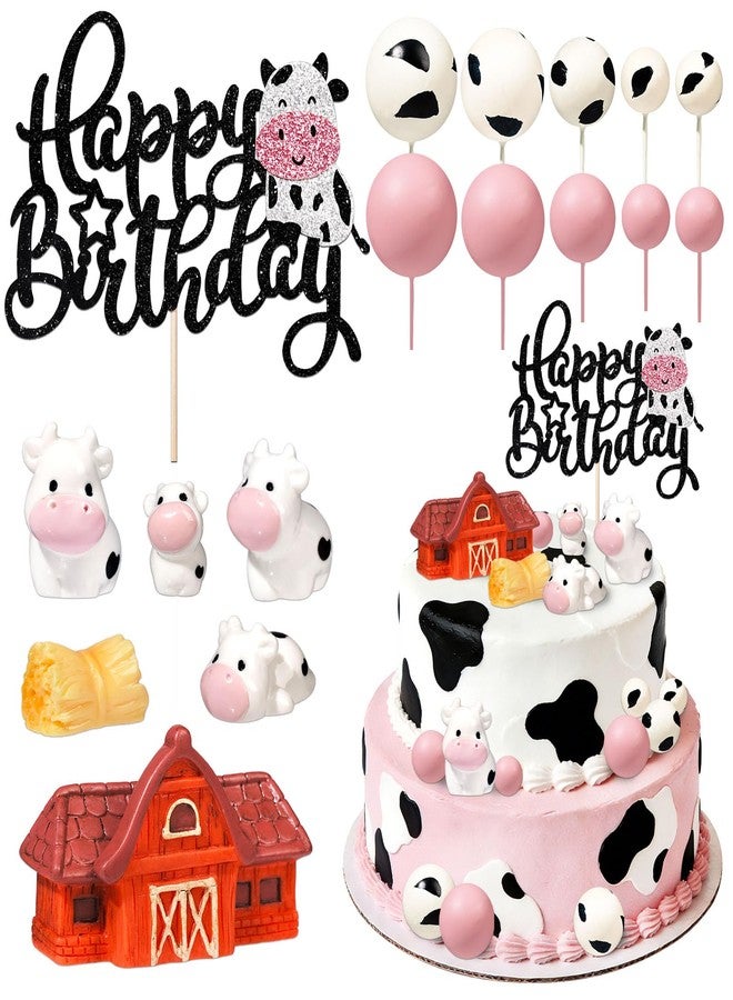 Glavatrix 18 Pieces Cow Cake Topper, Pink Cow Cake Decorations with Cow Figurines Farm Animal Cake Toppers for Baby Shower Birthday Party Supplies - Image 1