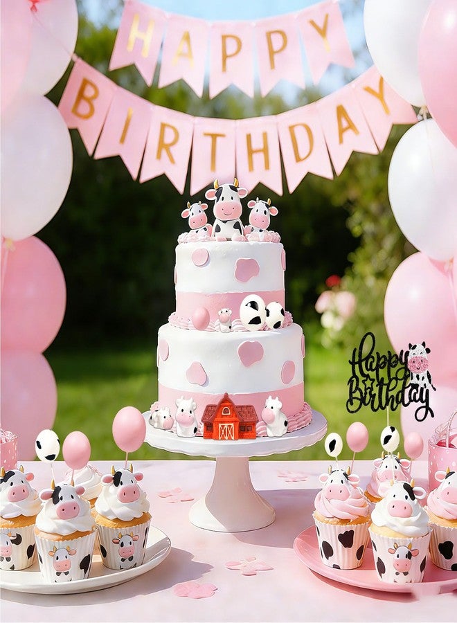 Glavatrix 18 Pieces Cow Cake Topper, Pink Cow Cake Decorations with Cow Figurines Farm Animal Cake Toppers for Baby Shower Birthday Party Supplies - Image 4