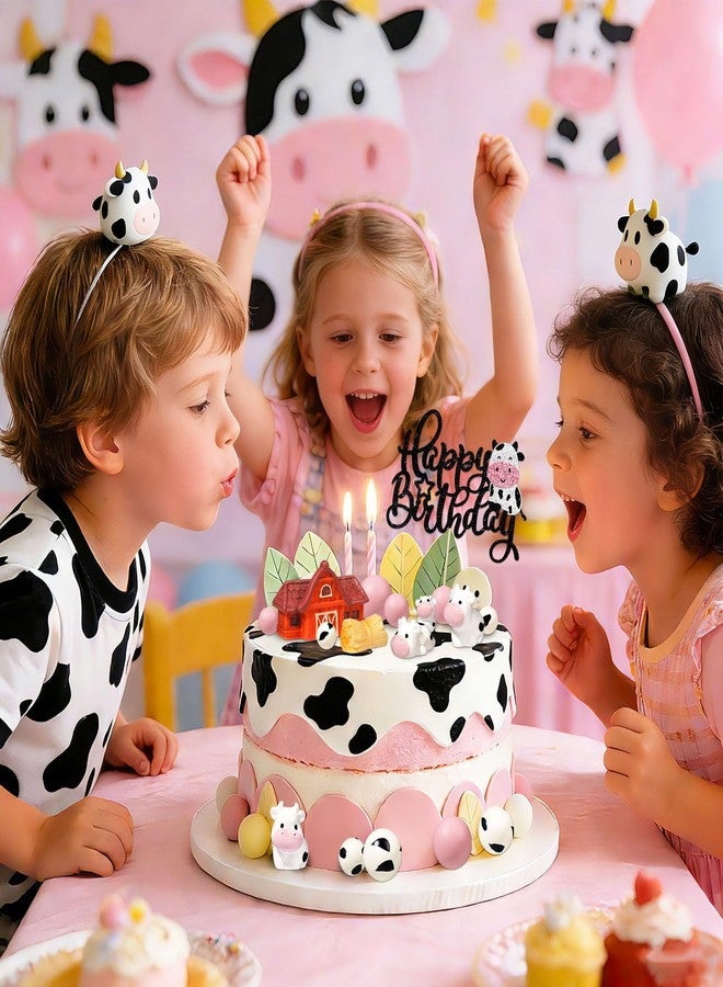 Glavatrix 18 Pieces Cow Cake Topper, Pink Cow Cake Decorations with Cow Figurines Farm Animal Cake Toppers for Baby Shower Birthday Party Supplies - Image 5