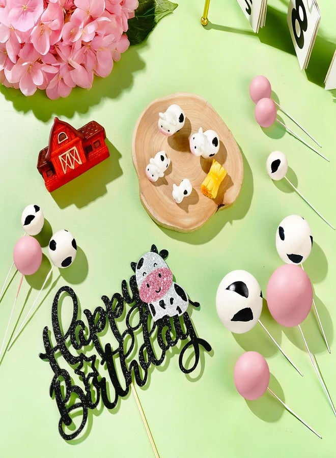 Glavatrix 18 Pieces Cow Cake Topper, Pink Cow Cake Decorations with Cow Figurines Farm Animal Cake Toppers for Baby Shower Birthday Party Supplies - Image 2