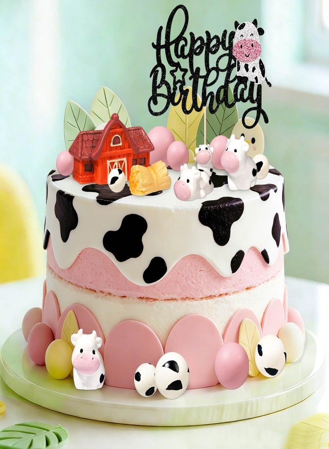 Glavatrix 18 Pieces Cow Cake Topper, Pink Cow Cake Decorations with Cow Figurines Farm Animal Cake Toppers for Baby Shower Birthday Party Supplies - Image 3