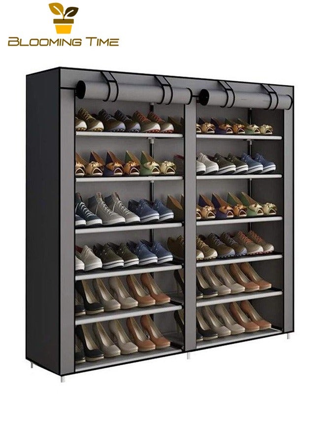 بلومنغ تايم رف أحذية مزدوج الصف ، تخزين ذو سعة كبيرة، أنبوب مجلفن جريء ، شريط فيلكرو للباب المتداول ، مزيج متعدد الطبقات ، سميك غير مضاد للقماش ، واجهة بولي بروبلين سميكة ، مضاد للصدأ ، حامل قوي ، يمكن استخدامه في المهاجع والمداخل وغرف المعيشة والرمادي - Image 1