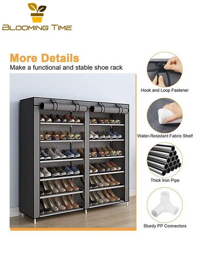 بلومنغ تايم رف أحذية مزدوج الصف ، تخزين ذو سعة كبيرة، أنبوب مجلفن جريء ، شريط فيلكرو للباب المتداول ، مزيج متعدد الطبقات ، سميك غير مضاد للقماش ، واجهة بولي بروبلين سميكة ، مضاد للصدأ ، حامل قوي ، يمكن استخدامه في المهاجع والمداخل وغرف المعيشة والرمادي - Image 2