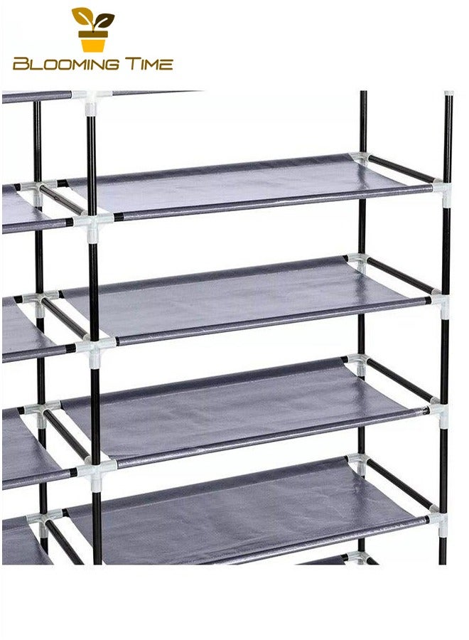 بلومنغ تايم رف أحذية مزدوج الصف ، تخزين ذو سعة كبيرة، أنبوب مجلفن جريء ، شريط فيلكرو للباب المتداول ، مزيج متعدد الطبقات ، سميك غير مضاد للقماش ، واجهة بولي بروبلين سميكة ، مضاد للصدأ ، حامل قوي ، يمكن استخدامه في المهاجع والمداخل وغرف المعيشة والرمادي - Image 4