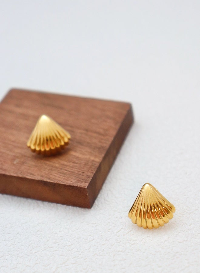 Luxury Gold-Tone Nautical Shell Stud Earrings for Women - Dainty Ocean-Inspired Beach Vacation Jewelry, Hypoallergenic Summer Resort Accessories, Gold Shell Earrings, Chunky Gold Earrings for Women Trendy as Beach Jewelry Seashell Earrings, Ocean-Inspired, Elegant Gift for Wife/Daughter (Chunky Statement Earrings) - Image 1