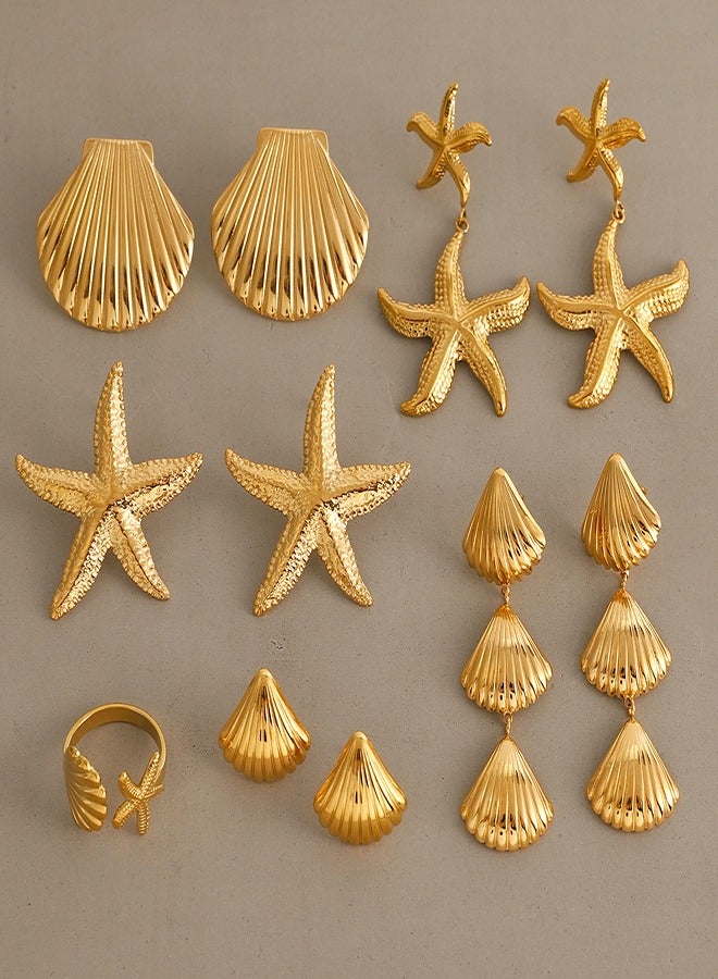 Luxury Gold-Tone Nautical Shell Stud Earrings for Women - Dainty Ocean-Inspired Beach Vacation Jewelry, Hypoallergenic Summer Resort Accessories, Gold Shell Earrings, Chunky Gold Earrings for Women Trendy as Beach Jewelry Seashell Earrings, Ocean-Inspired, Elegant Gift for Wife/Daughter (Chunky Statement Earrings) - Image 2