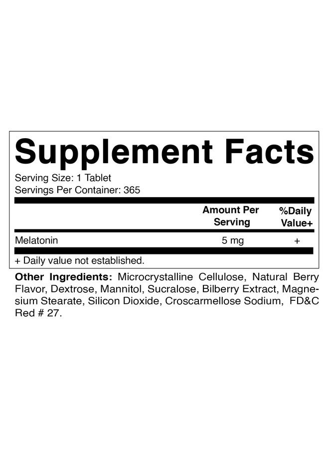 Vitamatic Melatonin 5 mg Tablets | Vegetarian, Non-GMO, Gluten Free | 1 Year Supply | Natural Berry Flavor - 365 Tablets - Image 2
