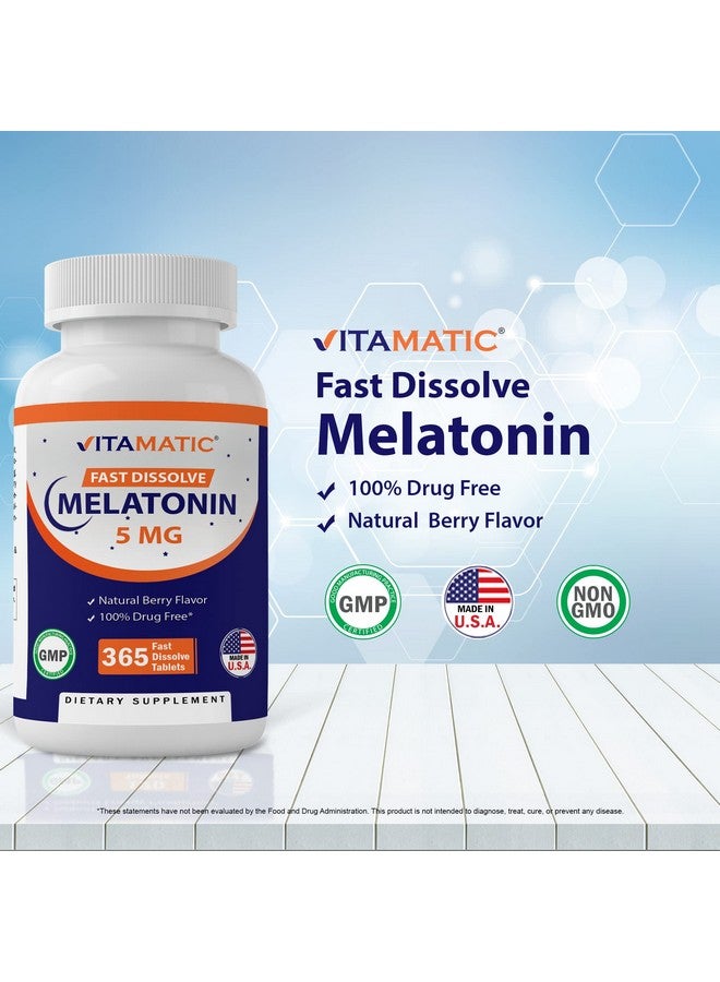 Vitamatic Melatonin 5 mg Tablets | Vegetarian, Non-GMO, Gluten Free | 1 Year Supply | Natural Berry Flavor - 365 Tablets - Image 3