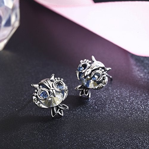 SBLING Blue Owl Stud Earrings Made with Austrian Crystals - Image 3