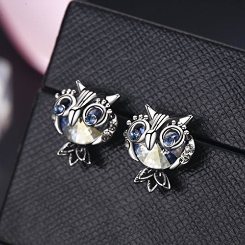 SBLING Blue Owl Stud Earrings Made with Austrian Crystals - Image 4