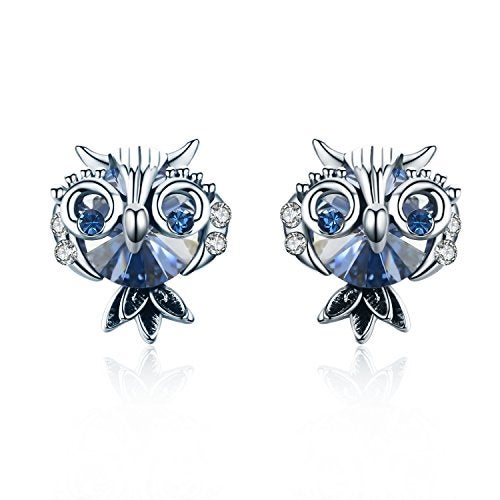 SBLING Blue Owl Stud Earrings Made with Austrian Crystals - Image 1