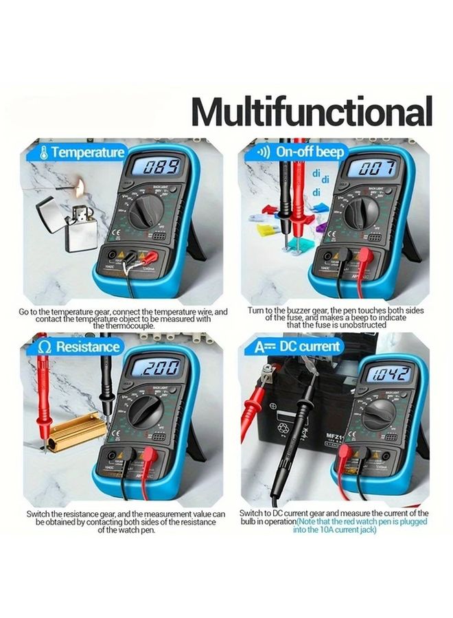 Yellow Auto Ranging Digital Multimeter with Backlight AC DC Voltage Current Resistance Temperature Tester - Image 4