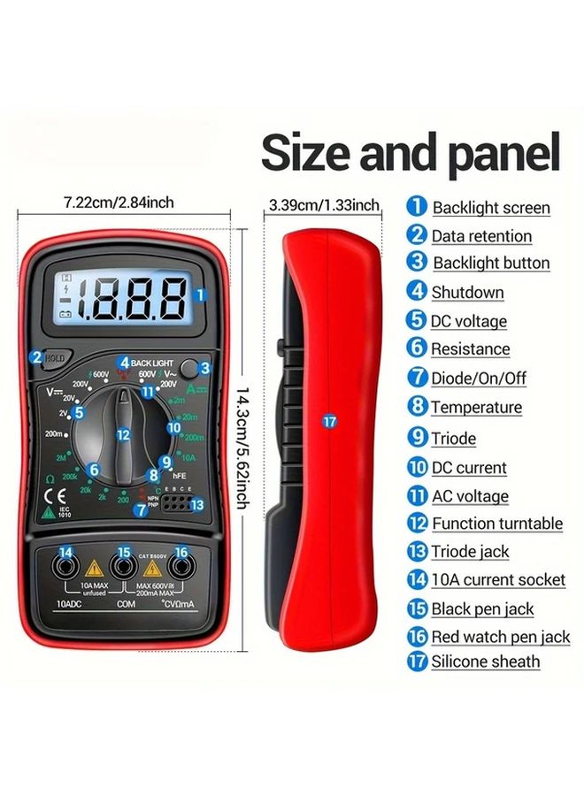 Yellow Auto Ranging Digital Multimeter with Backlight AC DC Voltage Current Resistance Temperature Tester - Image 2