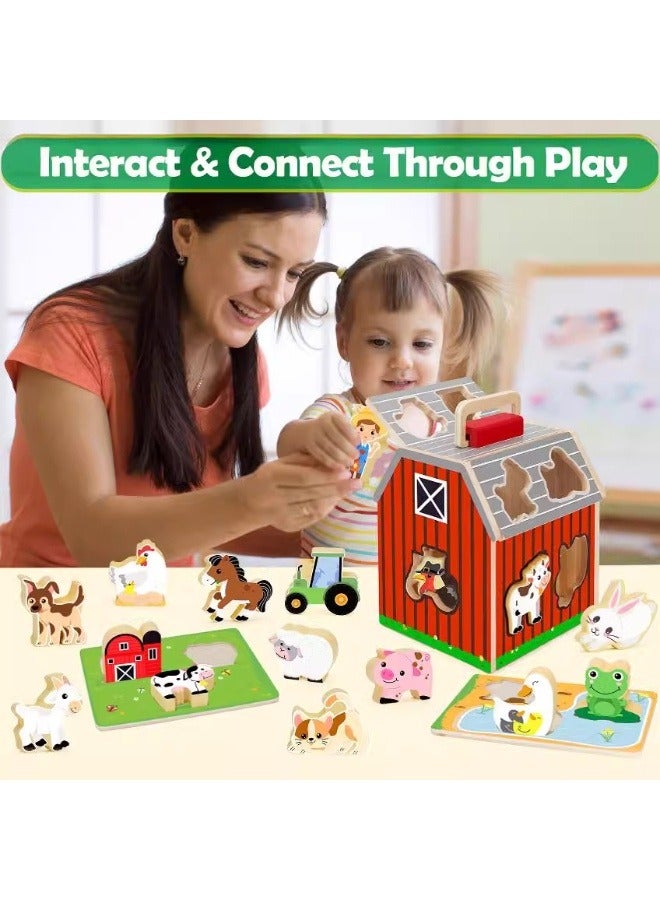 Wooden Assembled Barn House Scene, Pairing Building Blocks, Cognitive Puzzle Blocks, Puzzle Board, for Children Aged 0-3-6 Years  - Image 3