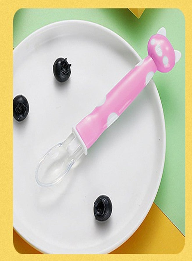 Mopslik Soft Silicone Gel Tip Baby Infant Feeding 1st and 2nd Stage Training Cartoon Animal Spoon Pack of 2 (Pink) - Image 5