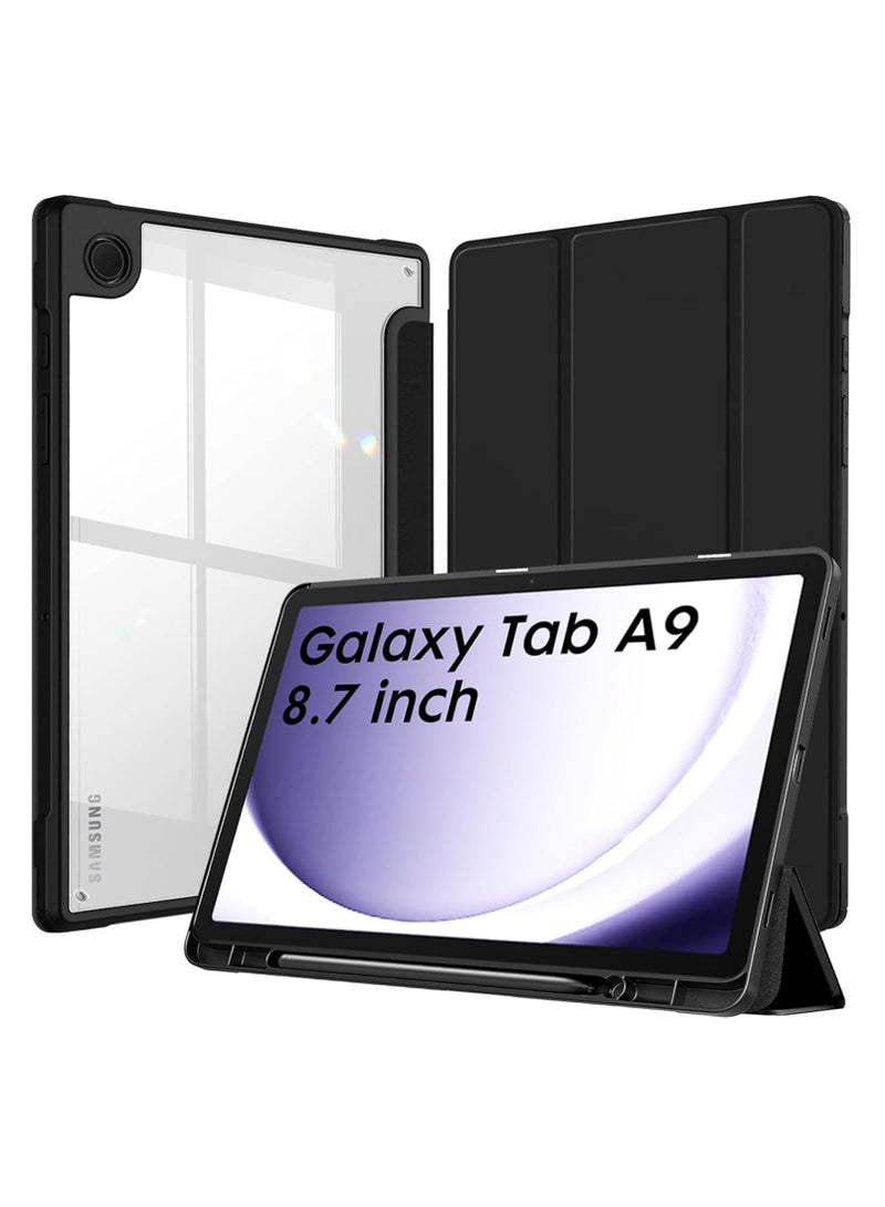 Case for Samsung Galaxy Tab A9, Hybrid Shell Cover for 8.7 inch Tablet [SM-X110/X115/X117] with Transparent Back - Black - Image 1