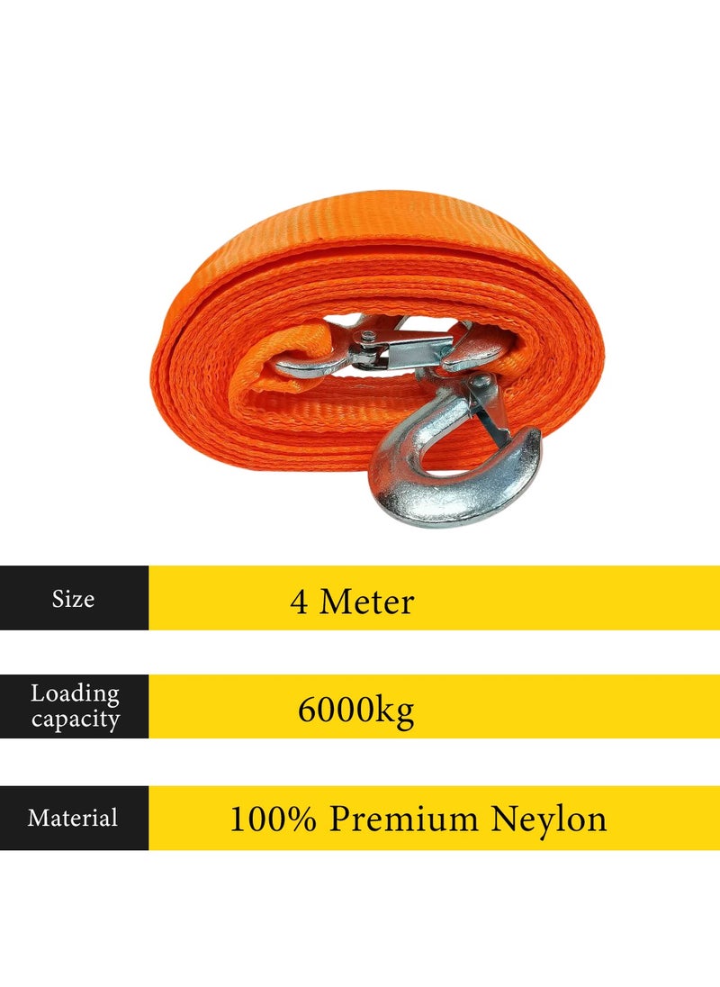 Safari - Heavy Duty Towing Rope With Two Hooks, Car Breakdown Towing Rope, Car Tow Rope, 6 Ton 4 Meter SAFARI STR09 - Image 1