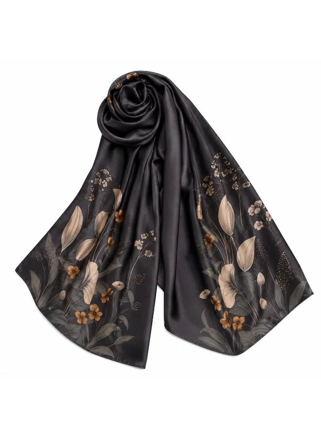 Amnad International  Premium Silk Abaya for Women, Black Floral Printed Modest Dress with Matching Hijab, , Sizes 52-60 inches for Women | Best Price UAE