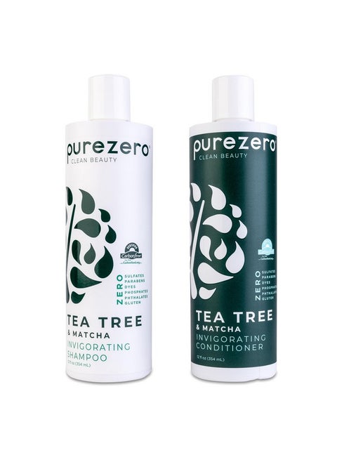 Purezero Tea Tree & Matcha Shampoo and Conditioner Set - Nourishing & Invigorating Scalp Treatment - Zero Sulfates, Parabens, Dyes Vegan and Cruely Free (12 Fl Oz (Pack of 2))