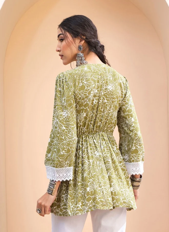 SASSAFRAS Floral Printed V-Neck Kurti for Women