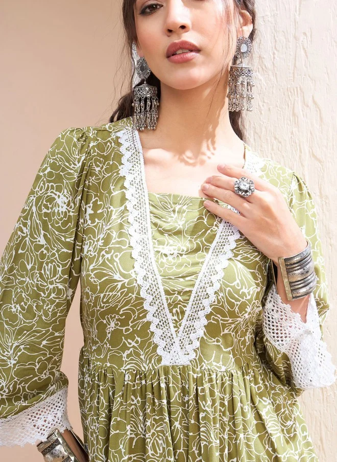 SASSAFRAS Floral Printed V-Neck Kurti for Women