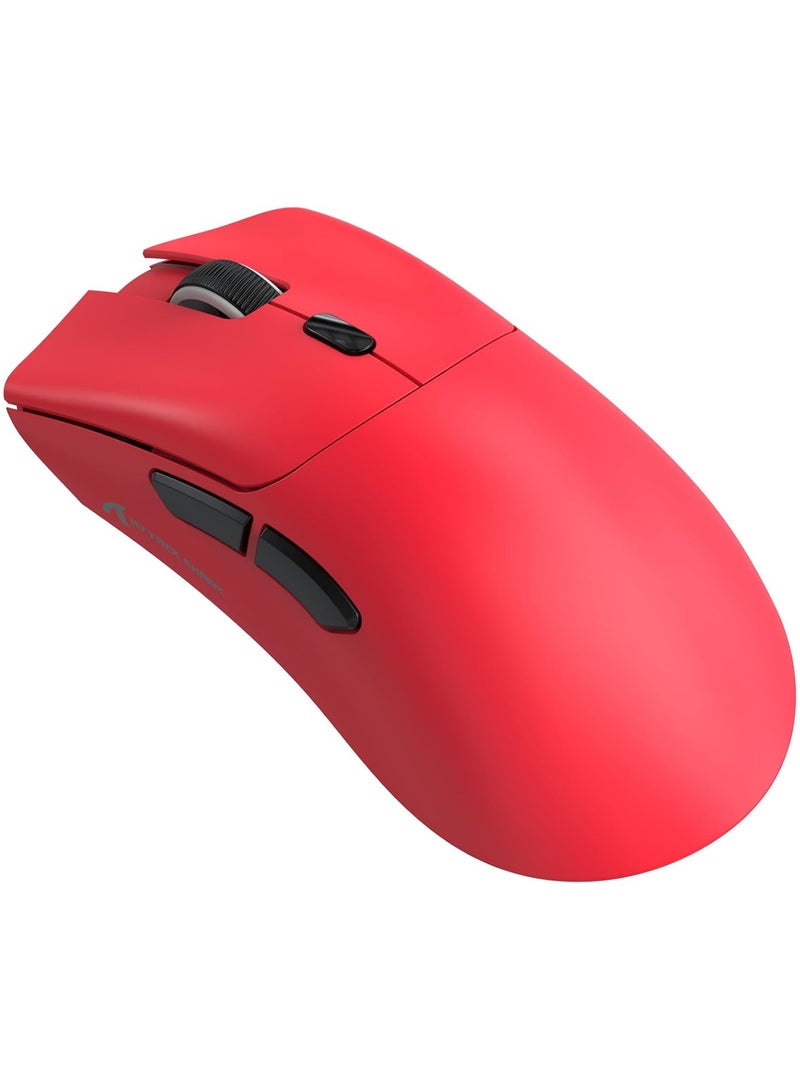 هجوم القرش ماوس العاب هجوم القرش R1 فائق الخفة 59 جرام مع شريط ماوس ألعاب لاسلكي/سلكي بتقنية البلوتوث/2.4 جيجاهرتز دقة 6 نقاط في البوصة قابلة للتعديل حتى 18000 بطارية تدوم 65 ساعة تاتي مع ملصق اللون احمر - Image 1