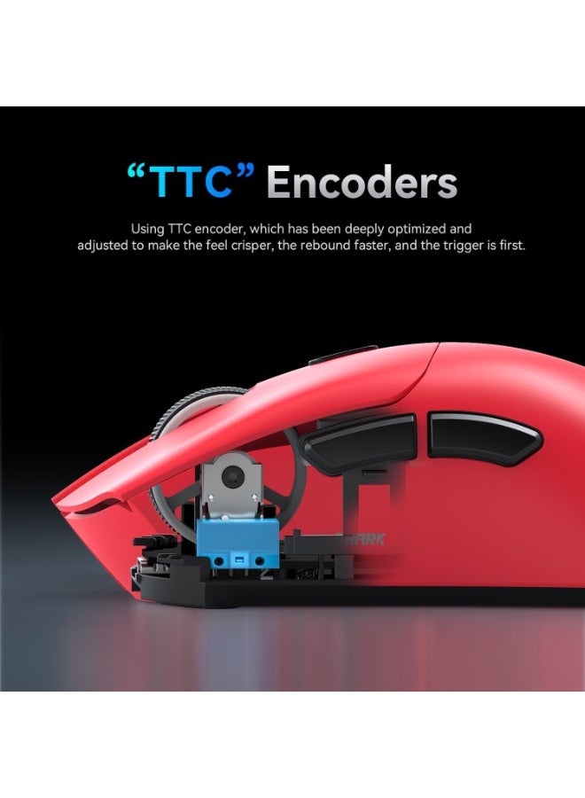 هجوم القرش ماوس العاب هجوم القرش R1 فائق الخفة 59 جرام مع شريط ماوس ألعاب لاسلكي/سلكي بتقنية البلوتوث/2.4 جيجاهرتز دقة 6 نقاط في البوصة قابلة للتعديل حتى 18000 بطارية تدوم 65 ساعة تاتي مع ملصق اللون احمر - Image 2