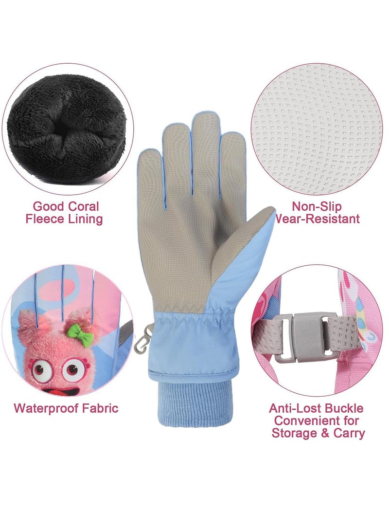 Excefore قفازات أطفال، مقاومة للماء، شتوية، دافئة، مبطنة بالفليس، قفازات حرارية دافئة بيد من PU للتزلج وركوب الدراجات للأطفال من عمر 4-6 سنوات، للأولاد والبنات، حجم S - Image 5