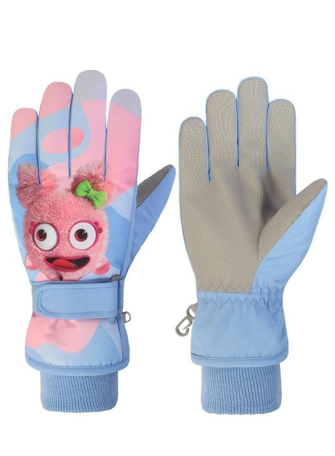 Excefore قفازات أطفال، مقاومة للماء، شتوية، دافئة، مبطنة بالفليس، قفازات حرارية دافئة بيد من PU للتزلج وركوب الدراجات للأطفال من عمر 4-6 سنوات، للأولاد والبنات، حجم S - Image 1