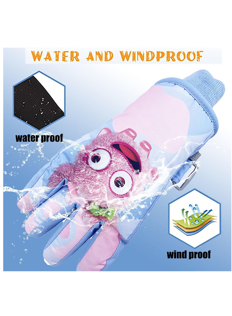 Excefore قفازات أطفال، مقاومة للماء، شتوية، دافئة، مبطنة بالفليس، قفازات حرارية دافئة بيد من PU للتزلج وركوب الدراجات للأطفال من عمر 4-6 سنوات، للأولاد والبنات، حجم S - Image 2