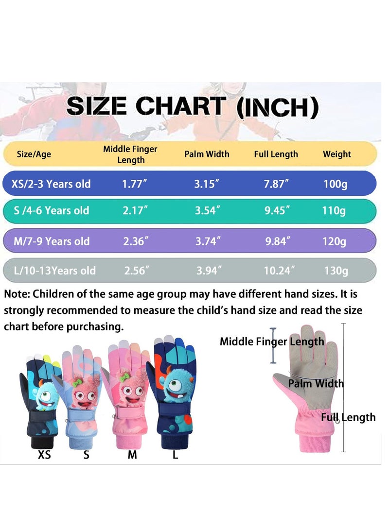 Excefore قفازات أطفال، مقاومة للماء، شتوية، دافئة، مبطنة بالفليس، قفازات حرارية دافئة بيد من PU للتزلج وركوب الدراجات للأطفال من عمر 4-6 سنوات، للأولاد والبنات، حجم S - Image 4