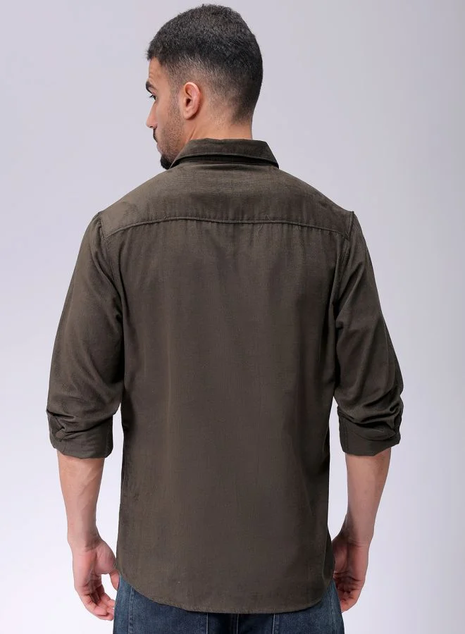 The Indian Garage Co Men Regular Fit Solid Full Sleeves Cutaway Collar Casual Shirt