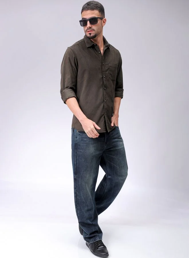 The Indian Garage Co Men Regular Fit Solid Full Sleeves Cutaway Collar Casual Shirt