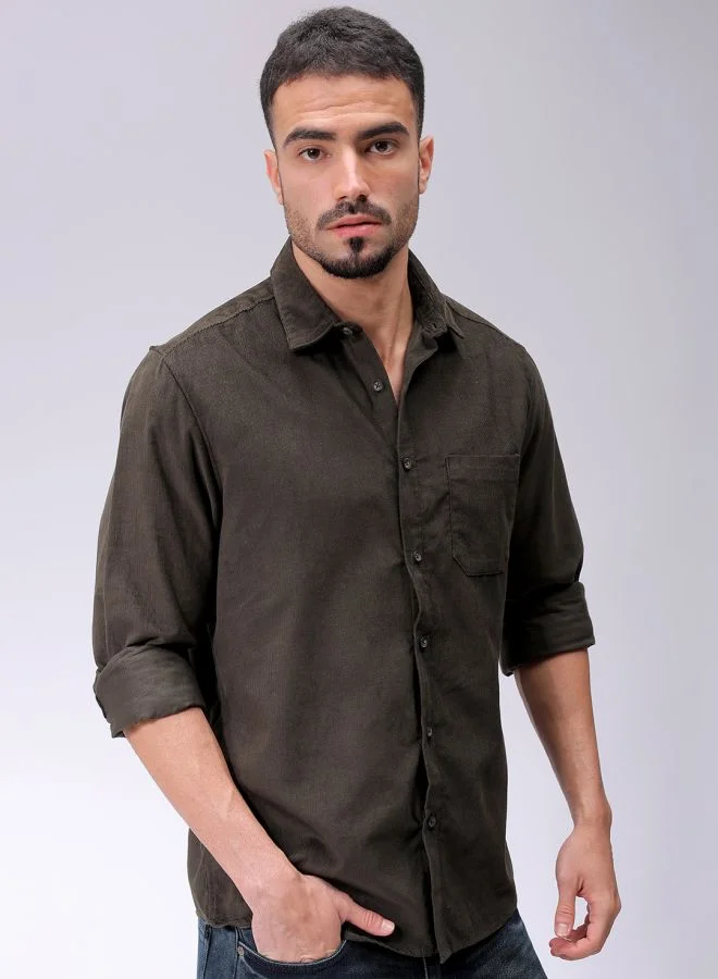 The Indian Garage Co Men Regular Fit Solid Full Sleeves Cutaway Collar Casual Shirt