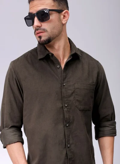The Indian Garage Co Men Regular Fit Solid Full Sleeves Cutaway Collar Casual Shirt