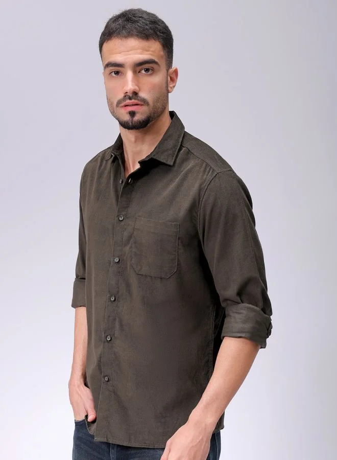 The Indian Garage Co Men Regular Fit Solid Full Sleeves Cutaway Collar Casual Shirt
