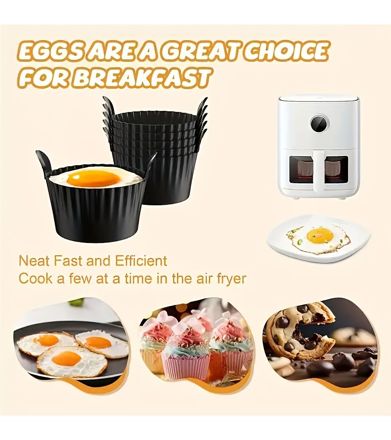 4 Black Nonstick Baking Molds For Air Fryer Steaming Reusable Dishwasher Safe - Image 5