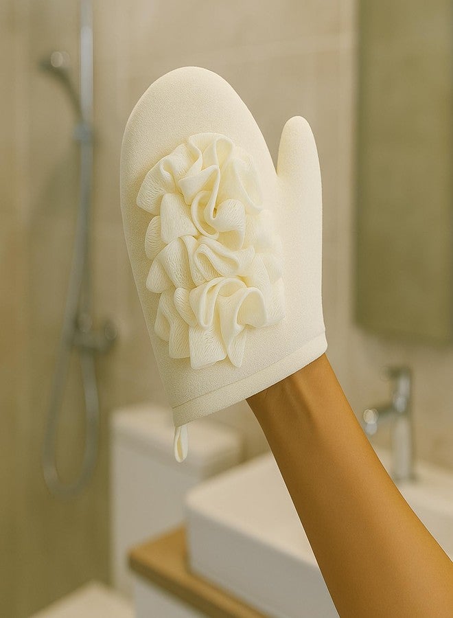 Soko Luxury Exfoliating Body Glove Loofah - Bathing Shower Mitts for Deep Dead Skin Removal | Exfoliator with Premium Ergonomic Design, Tan Removal & Smooth Suitable for Women, Men- White - Image 1