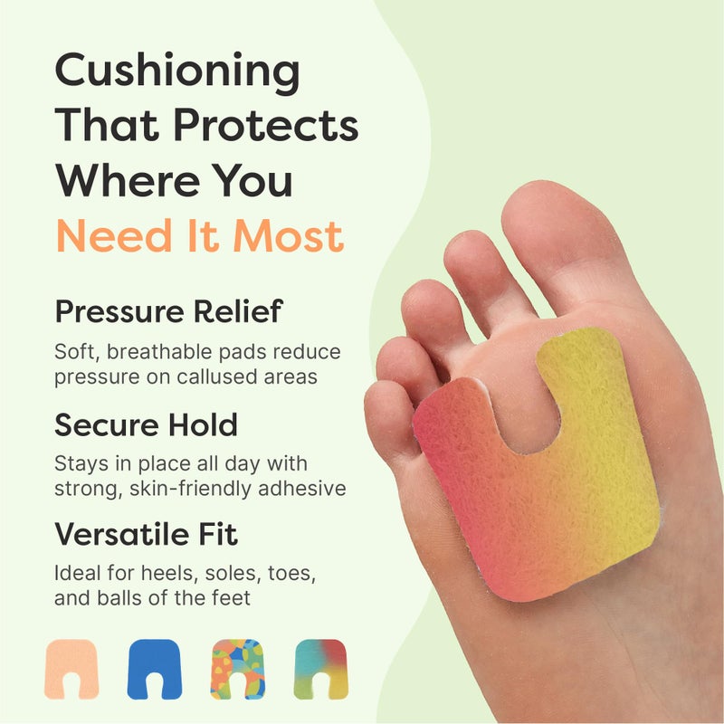 ZenToes Callus Pads | U-Shaped Design Moleskin Blister Pads | Self-Stick Adhesive Felt All Day Comfort Cushions for Calluses and Corns | Reduce Pressure and Friction | 18 Count (ZenRainbow) - Image 3