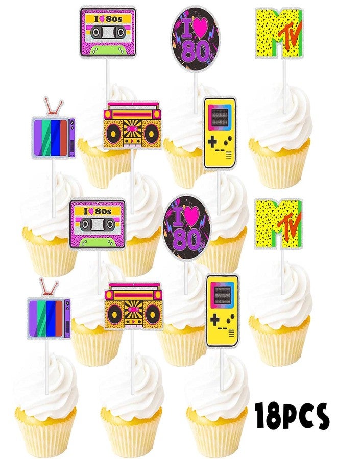 LETLIMIT 18 قطعة من زينة كب كيك الحلوى اللامعة باللون الأرجواني بتصميم كلاسيكي مستوحى من عقد الثمانينيات، لوازم ديكور حفلات أعياد الميلاد السعيدة - Image 3