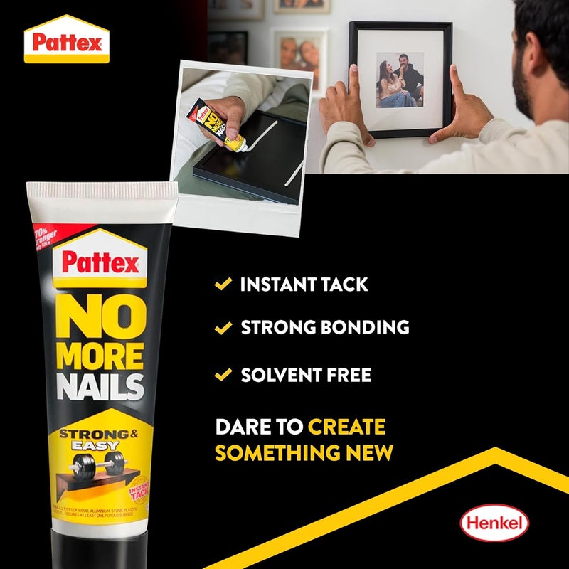 Pattex No More Nails Strong & Easy, Heavy-Duty Mounting Adhesive, Strong Glue for Wood, Ceramic, Metal & More, White instant Grab Adhesive, 1x50g Tube - Image 2