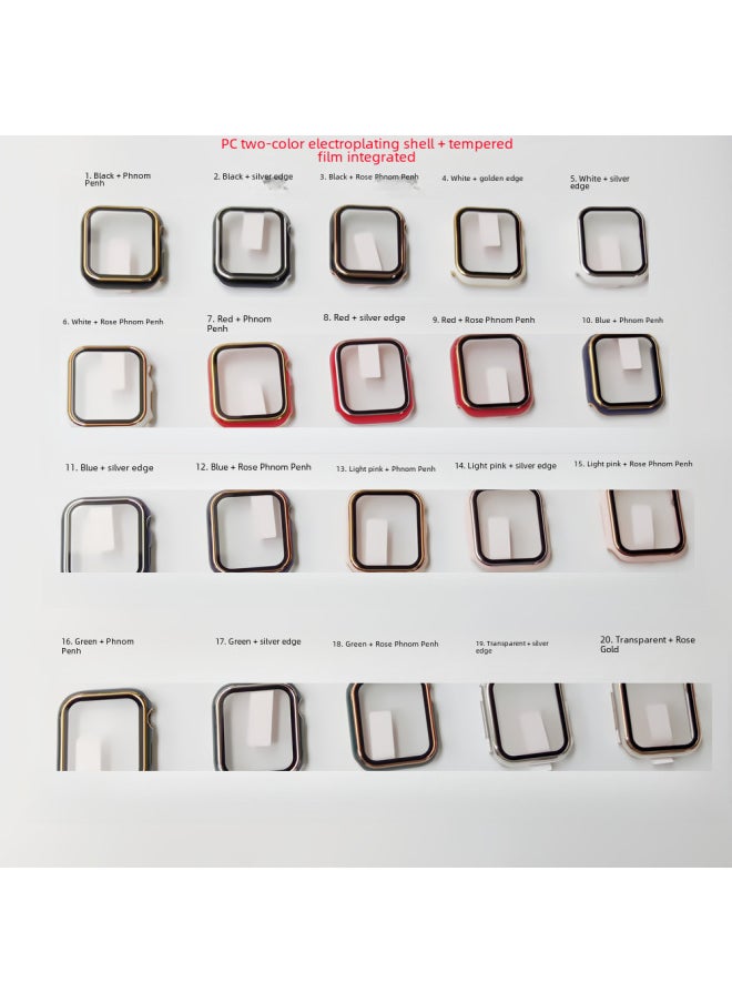 Generic - Applicable IWatch2-10 Generation Apple Watch Case Dazzling Carving Tempered Film Protective Cover PC Two-color Watch Case-Color:Red + Silver-Exterior Dimension:S2/3-42mm Without Packaging - Image 1
