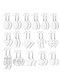 Excefore Sublimation Earring Blank Heat Transfer Wire Hooks Earrings Unfinished Wood Teardrop Earring Pendants in 12 Assorted Shapes with Earring Hooks for DIY Jewelry Making 32 Pieces  - Image 1
