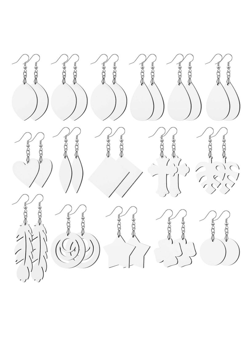 Excefore - Sublimation Earring Blank Heat Transfer Wire Hooks Earrings Unfinished Wood Teardrop Earring Pendants in 12 Assorted Shapes with Earring Hooks for DIY Jewelry Making 32 Pieces - Image 1