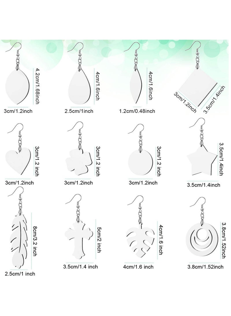 Excefore - Sublimation Earring Blank Heat Transfer Wire Hooks Earrings Unfinished Wood Teardrop Earring Pendants in 12 Assorted Shapes with Earring Hooks for DIY Jewelry Making 32 Pieces - Image 1
