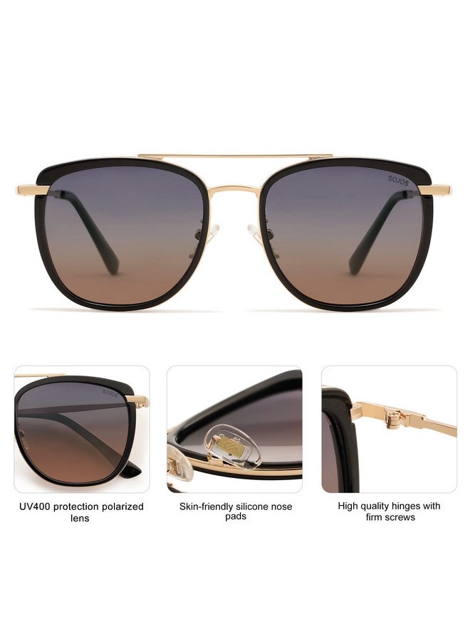 Sojos Retro Aviator Square Polarized Sunglasses For Women Menvintage Women'S Sun Glasses Shades Uv400 Sj2180 With Black Brown Grading Grey  - Image 4
