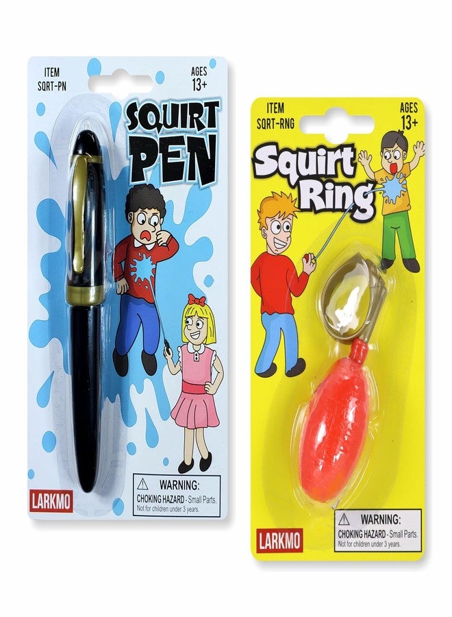 Larkmo Prank Joke Toy Set - Squirt Pen and Squirt Ring Combo - Funny Water Squirting Gag Gifts - Classic April Fools Day Pranks, Party Favors, and Stocking Stuffers - Image 1
