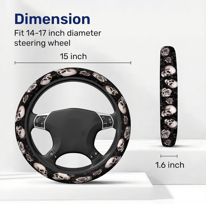 GENANY Rose Skull Steering Wheel Cover, Non Slip Polyester Car Wheel Protector for Car SUV Truck, Universal 15 Inch - Image 2